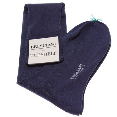 Bresciani NWT Over the Calf Dress Socks Size S in Blue 100% Cotton