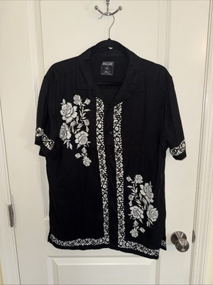 Super Massive Prim Collared Black Floral short-sleeve button-up Size Small