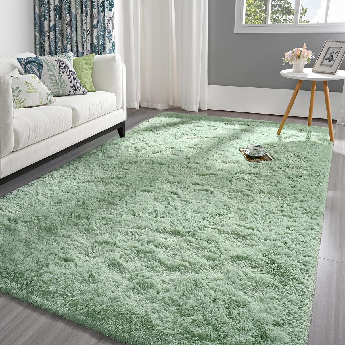 Pettop Fluffy Sage Green Rug for Bedroom Living Room, 5x8