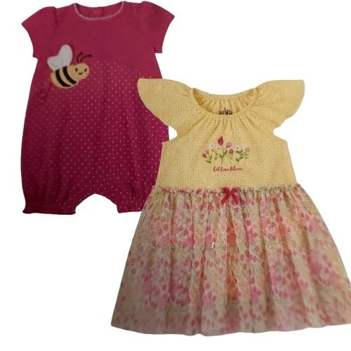 Conjunto de 2 Roupas de Algodão Rosa e Amarelo para Bebê Menina 9M Novo com etiquetas Kids Headquarters - Imagem 2 de 4