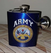 Unused Blue 7oz Stainless Steel US Army Flask w/ Funnel