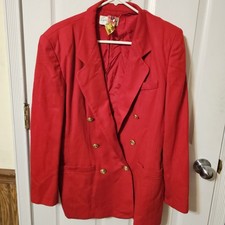 Vintage Liz Claiborne Collection Sz 10 Double Breasted Red Blazer Wool Preppy