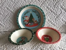 3 Piece Zrike Brands Rudolph and Santa Melamine Plate & Bowl & Grinch Bowl