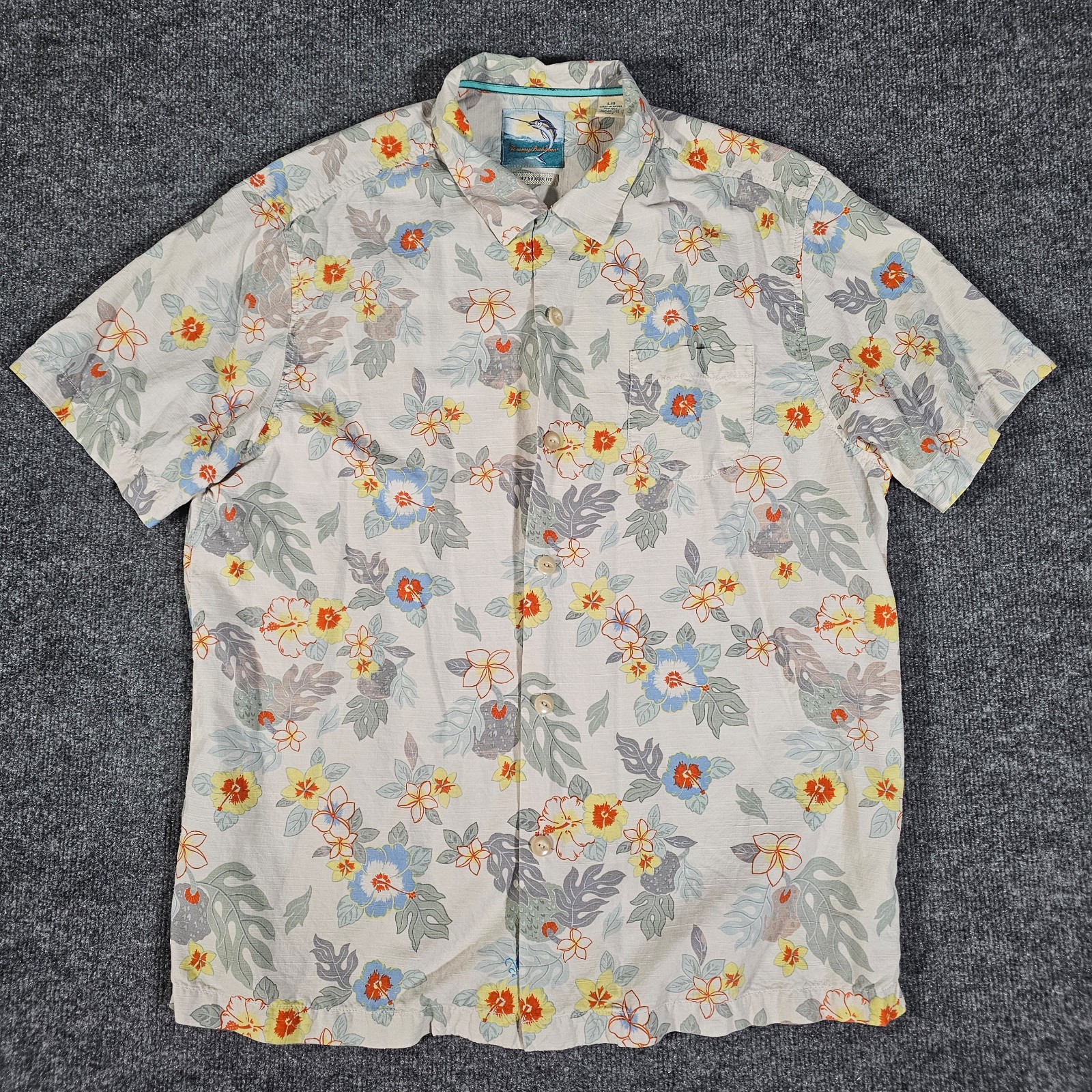 Tommy Bahama Island Modern Fit Button Shirt Men's Large Silk Cotton Floral