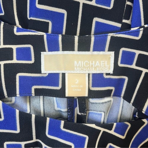 Michael by Michael Kors Geometric Design Sheath Dress Blue Black Peekaboo Slit 2 - Picture 3 of 8