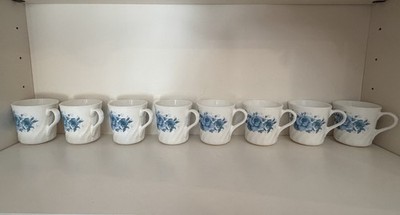 Corning Ware Corelle Blue Velvet Rose Swirl Coffee Cups Mugs Set of 8