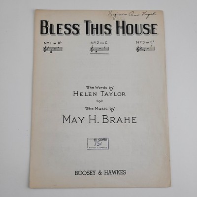 Vtg Bless This House Sheet Music By Helen Taylor & May H. Brahe #SM4