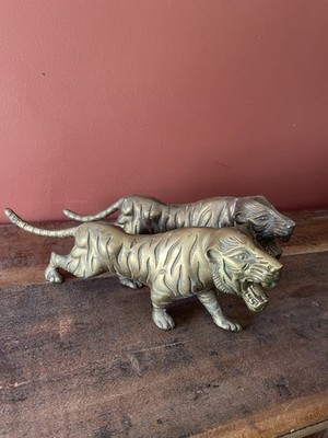 Vintage Paar große massive Messing Tiger Figuren je 15'' lang