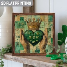 Rustic Green Heart Crown Wooden Sign St. Patrick's Day Home Kitchen Decor Gift
