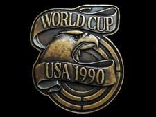 MJ15121 NOS VINTAGE 1990 USA WORLD CUP SHOOTING GUN BELT BUCKLE