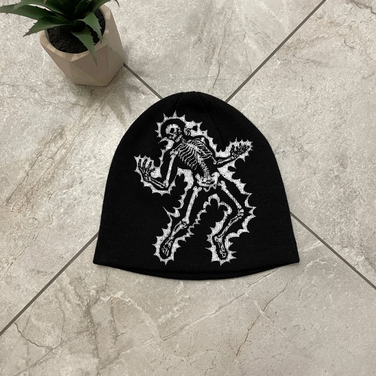 Electric Skeleton Beanie Hat Gothic Punk Y2K Alt Grunge Skullcap