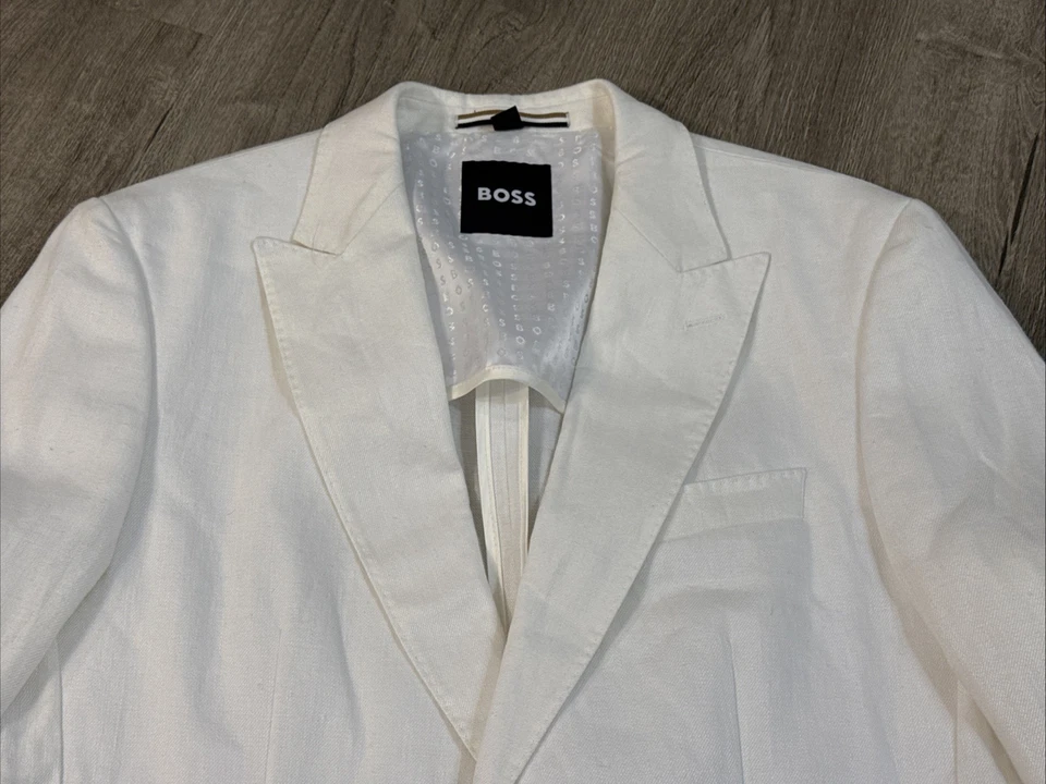 HUGO BOSS Slim Fit Pure Linen Blazer-Italian Fabric-White-NWT-38R   Sport Coat - Image 3 of 4