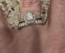 1 Carat Total Weight Vintage Halo Diamond Engagement Ring 14k White Gold  Band