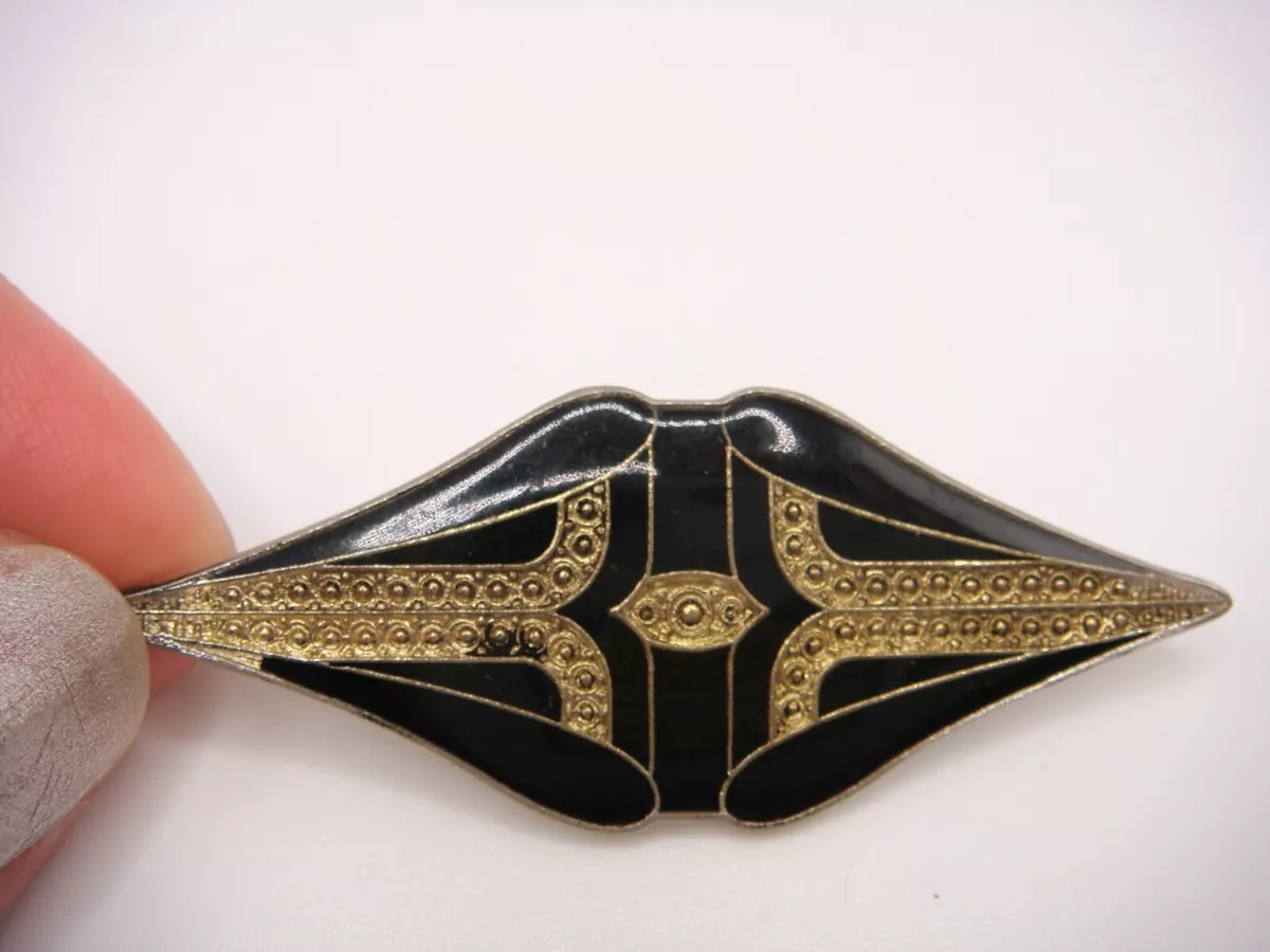 VINTAGE ART DECO PIERRE BEX BLACK GOLD ENAMEL PIN BROOCH ESTATE eBay