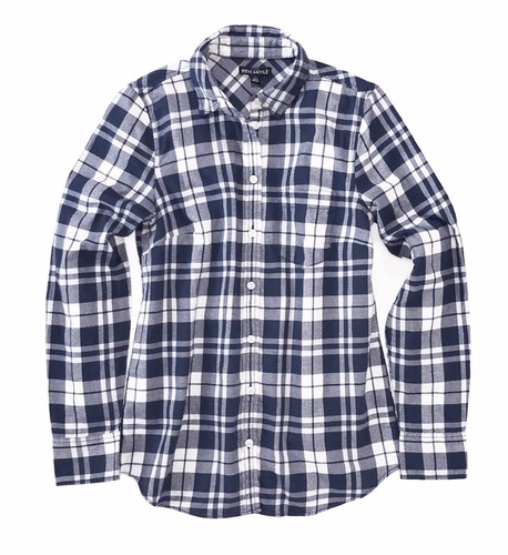 Arctic Ocean Blue Plaid Flannel Button 