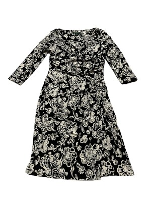 Lauren Ralph Lauren Sheath Jersey Faux Wrap Dress Womens 8 Black White  Floral | eBay