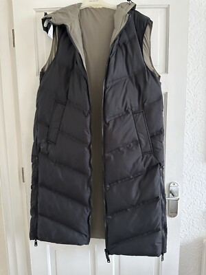 BNWOT ZARA Reversible Long Gilet Puffer with Hood Black Olive