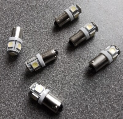 6 x White LED BULBS 6v 287 293 641 951 BA9S H6W 1 SMD Small Bayonet 6 ...