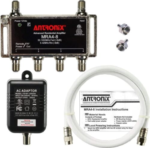 Antronix ~ 4 ports MRA4-8 ~ kit amplificateur ~ retour passif, câble coaxial, Terminator 75 ohms - Photo 1/1