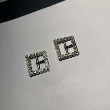 Lot Of 2 Matching Women  s Belt Buckles - Rhinestone / Metal Silver Tone