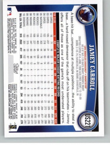 2011 Topps Update Cognac Diamond Anniversary #US221 Jamey Carroll (ref 129497) - Picture 2 of 2