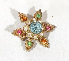 Vintage Multicolor Pastel Rhinestone Star Scatter Pin Brooch Blue center
