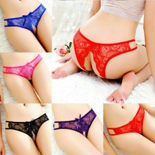 Women's Lace Panties Crotchless Underwear Thongs Lingerie G-string Floral Briefs