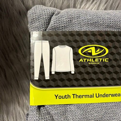 Athletic Works Thermal Underwear Set Boy Size XXL (18) Grey Waffle Pajama Set - Picture 2 of 5