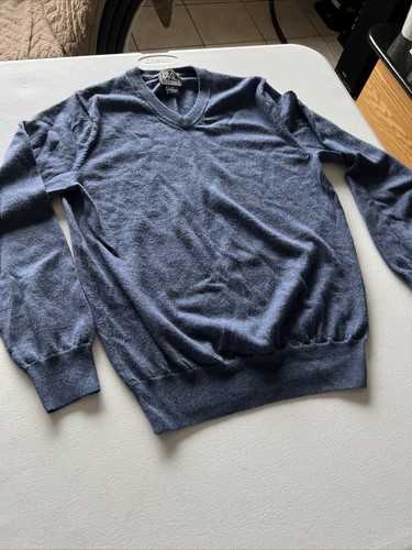 Jos A Bank Travelers Collection Mens Merino Wool Sweater Medium V Neck Blue - Picture 4 of 8