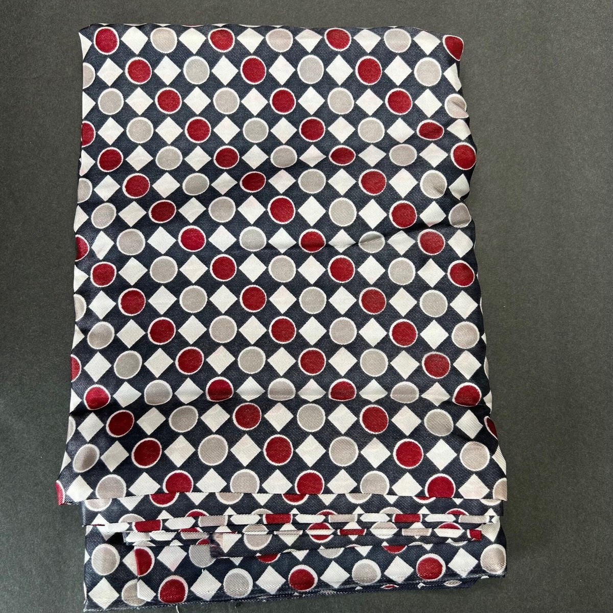 Satin Fabric Navy Blue, Red, White Geometric Pattern 44
