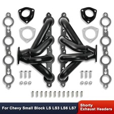 Black Steel Block Hugger Shorty Exhaust Headers For Chevy Sbc Ls Ls3 Ls6