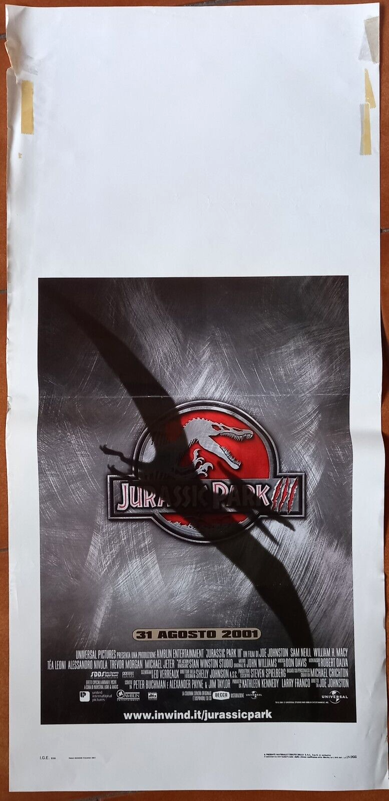 Locandina originale film Jurassic Park III (2001) - Regia di Joe Johnston