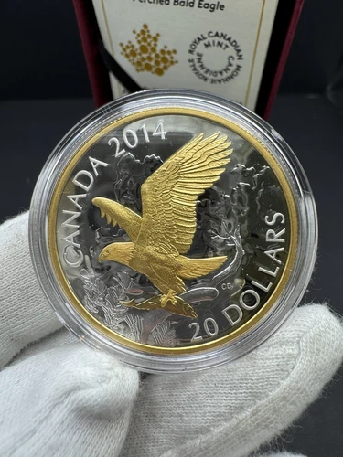 2014 Canada Proof .9999 Silver $20 Coin - Perched Bald Eagle Gold