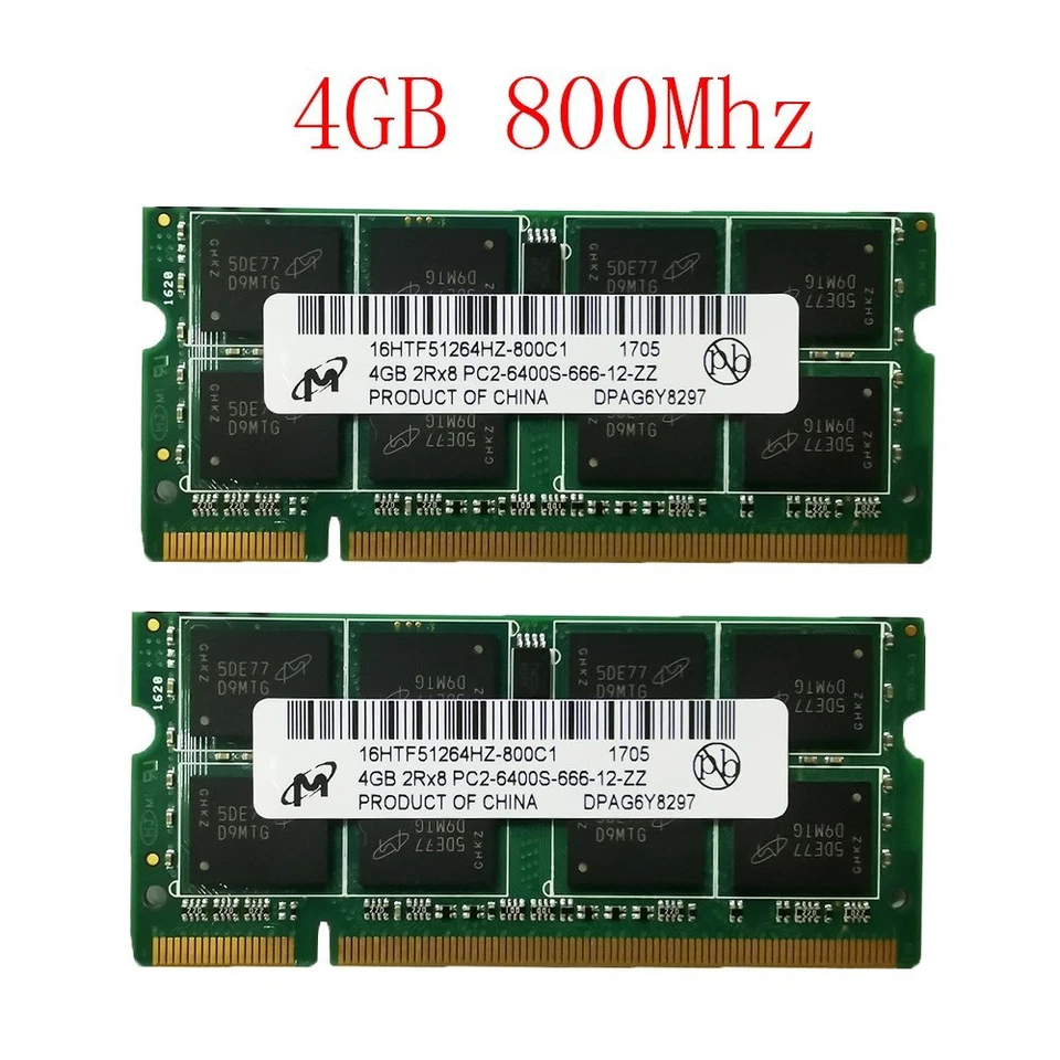 8GB 2x 4GB /2GB DDR2 800MHz PC2-6400S 200Pin SODIMM Laptop Mémoire RAM Micron FR