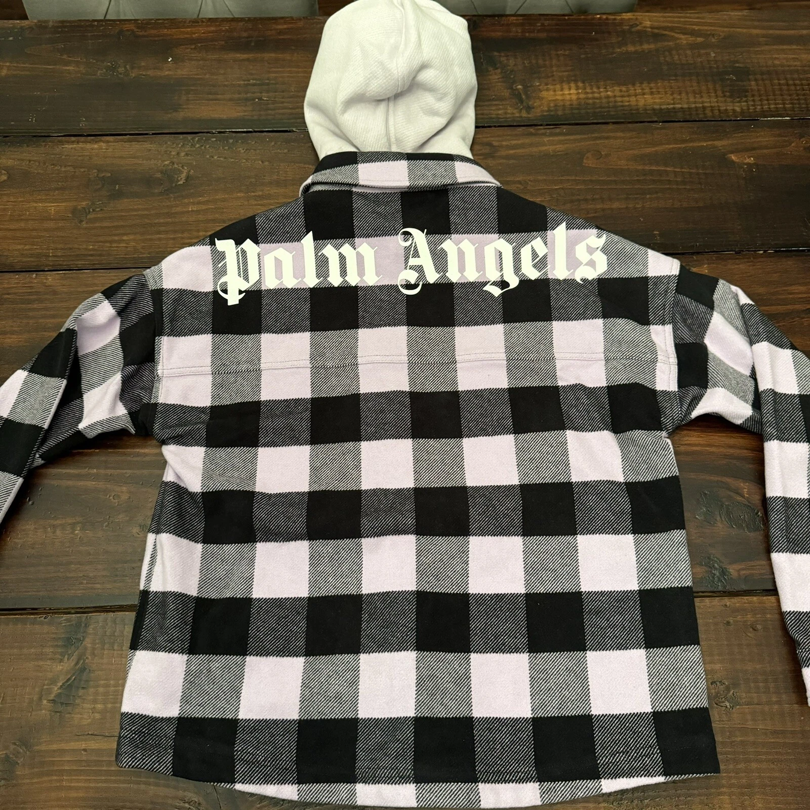 Felpa con cappuccio Palm Angels bambini a quadretti $550 taglia 12 blu navy rosa lilla