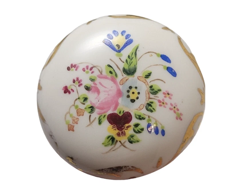 Perillas de cajón de porcelana pintadas a mano vintage decoración latón y flores (6) seis Foto 4 de 4