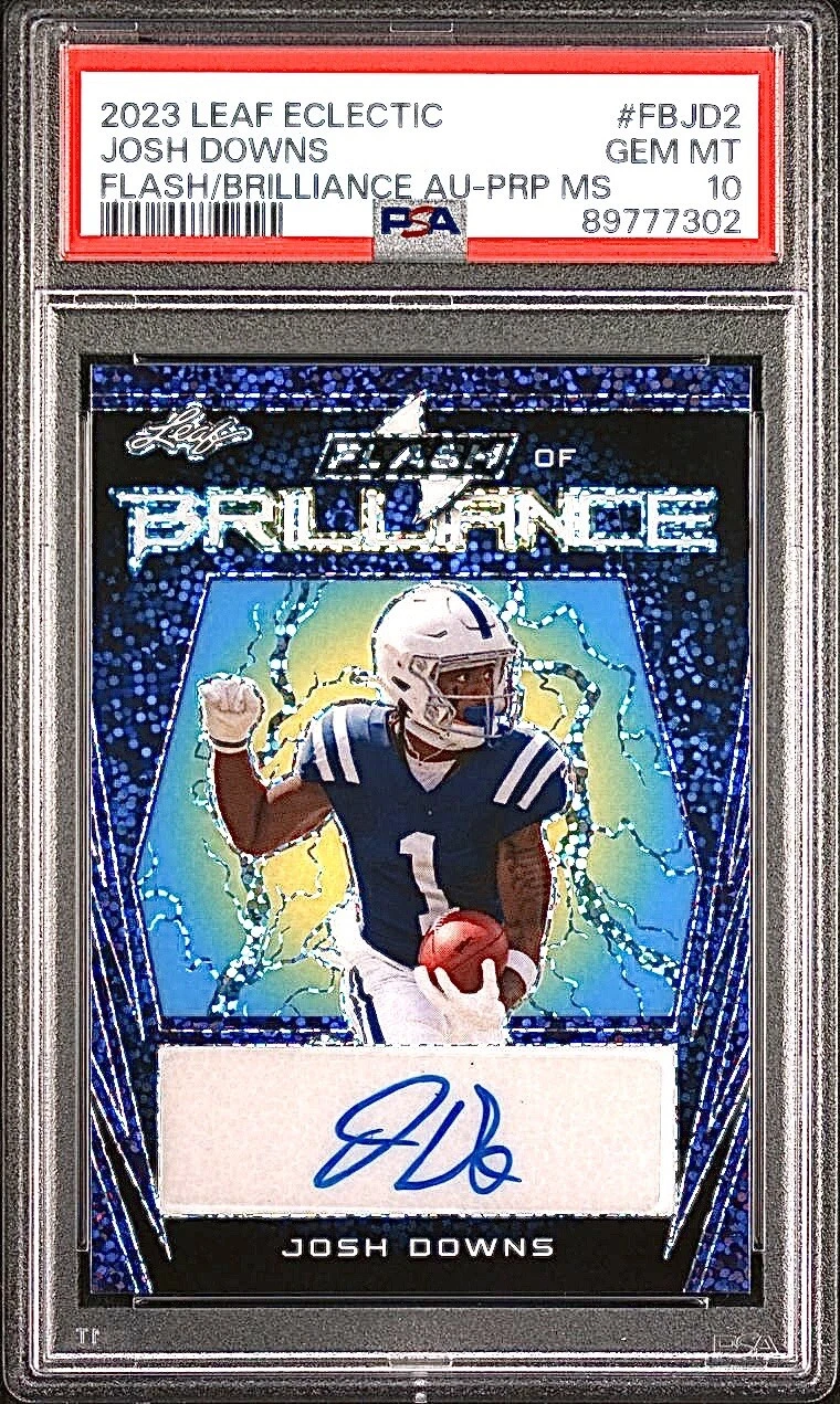 Josh Downs Leaf Eclectic Flash of Brilliance Autographs #FBJD2 Purple Metalized Sparkles