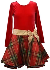 Bonnie Jean Girls Christmas Santa Holiday Plaid Velvet Red Green Gold Bow dress