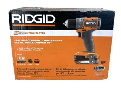 Ridgid 18V 1/2 in Subcompact Drill Driver Kit Brushless (2) 2 Ah Battery R87012K