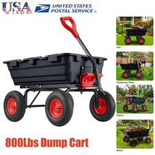 800Lbs Heavy Duty Poly Garden Dump Cart 10" Tires 180° Rotating Handle Yard Cart