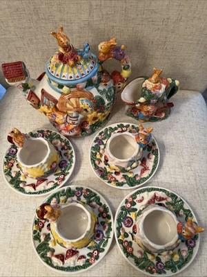Vintage 10 Piece Marc Asia 1999 Bunny Rabbit Easter Garden Party Tea Set
