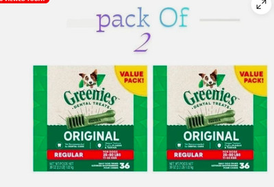 2 PACK - Greenies Original Regular Natural Dental Dog Treats -36 Ct