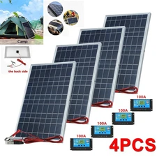 4PCS Solar Panel Trickle Charger 12V Solar Battery 100A W/ Controller Maintainer