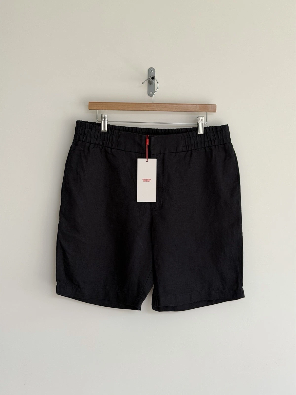 Orlebar Brown Linen Shorts Navy Blue Elasticated Drawstring Cornell W36 XL New