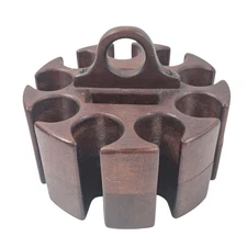 8" Vtg Round Wooden Poker Chip & Playing Cards Caddy Holder Organizer Carrier