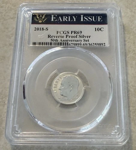 2018-S SILVER REVERSE PROOF ROOSEVELT DIME PCGS PR69 50th Anniversary