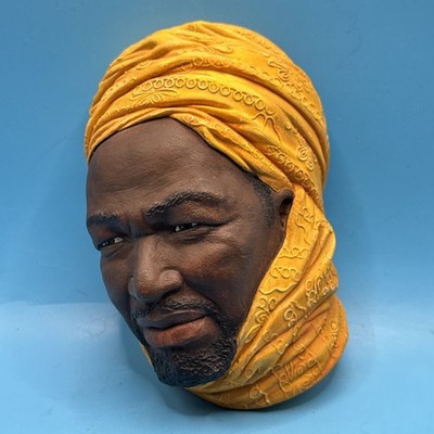 BOSSONS CHALKWARE HEAD  Nigerian   Wall Hanger Hand Painted From England