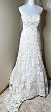 David Tutera Strapless Lace Wedding Dress Gown Train Ivory Women’s Size 6