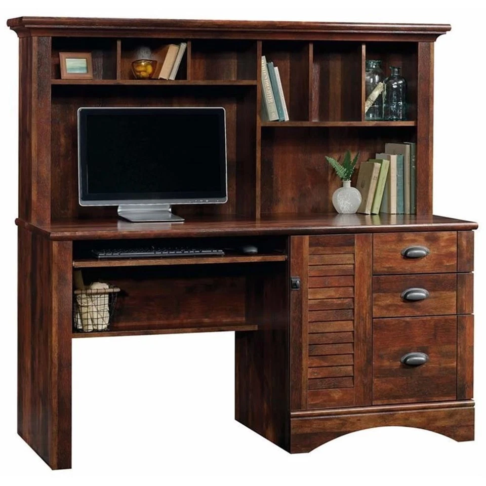 Sauder Harbor View Engineered Wood Computer Desk with Hutch in Curado Cherry - Image 4 of 4