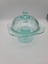 Indiana Glass Clear/green Footed Pedestal Butter Dish/Candy Dish with Lid